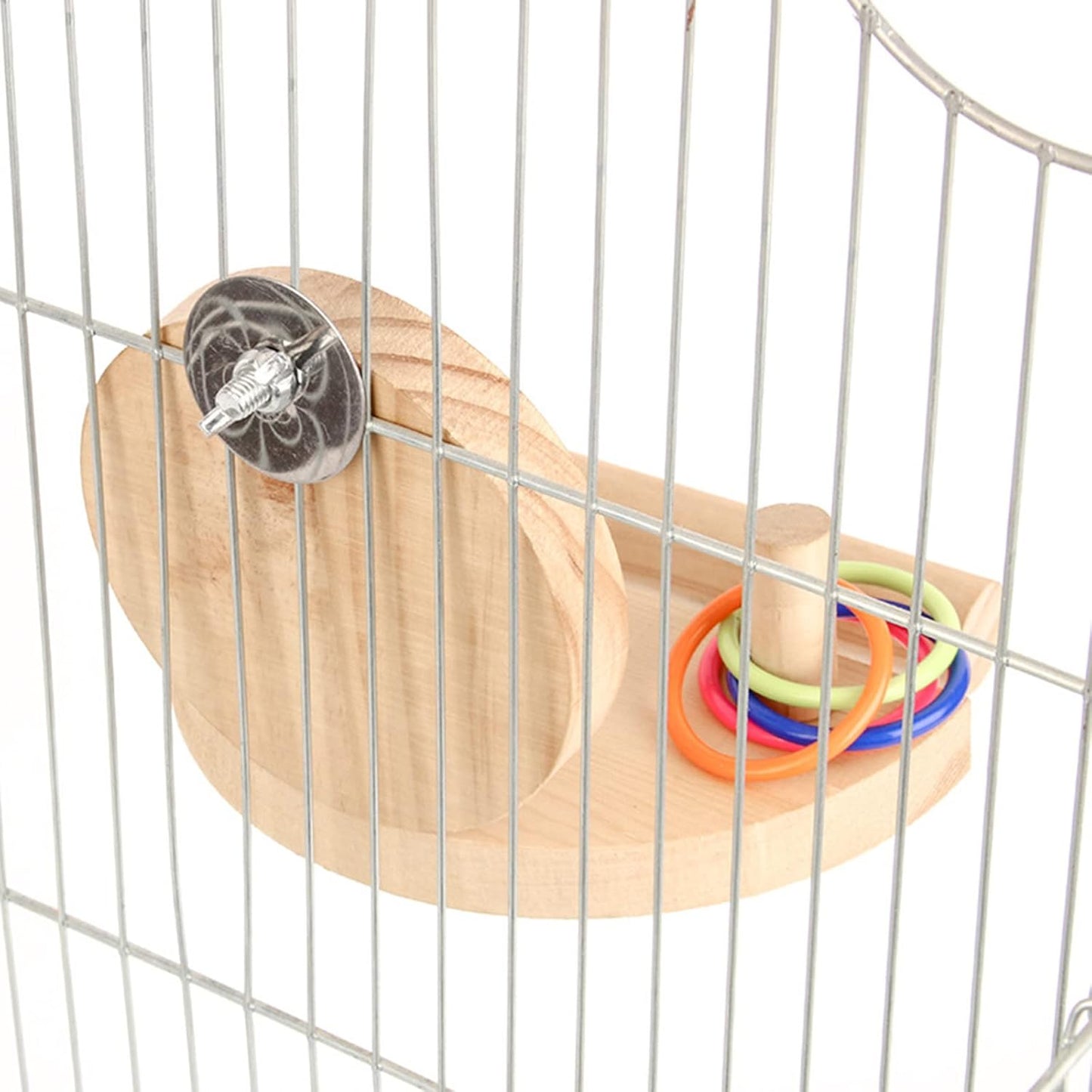 Parrot Mirror Toy for Cage, Pet Mirror Toys Set with Wooden Platform Stand Perch, 8 Pcs Colorful Stacking Rings Bird Toy Intelligence Toys, Idea for Cockatiel Parrot Bird Cage Health Supplies