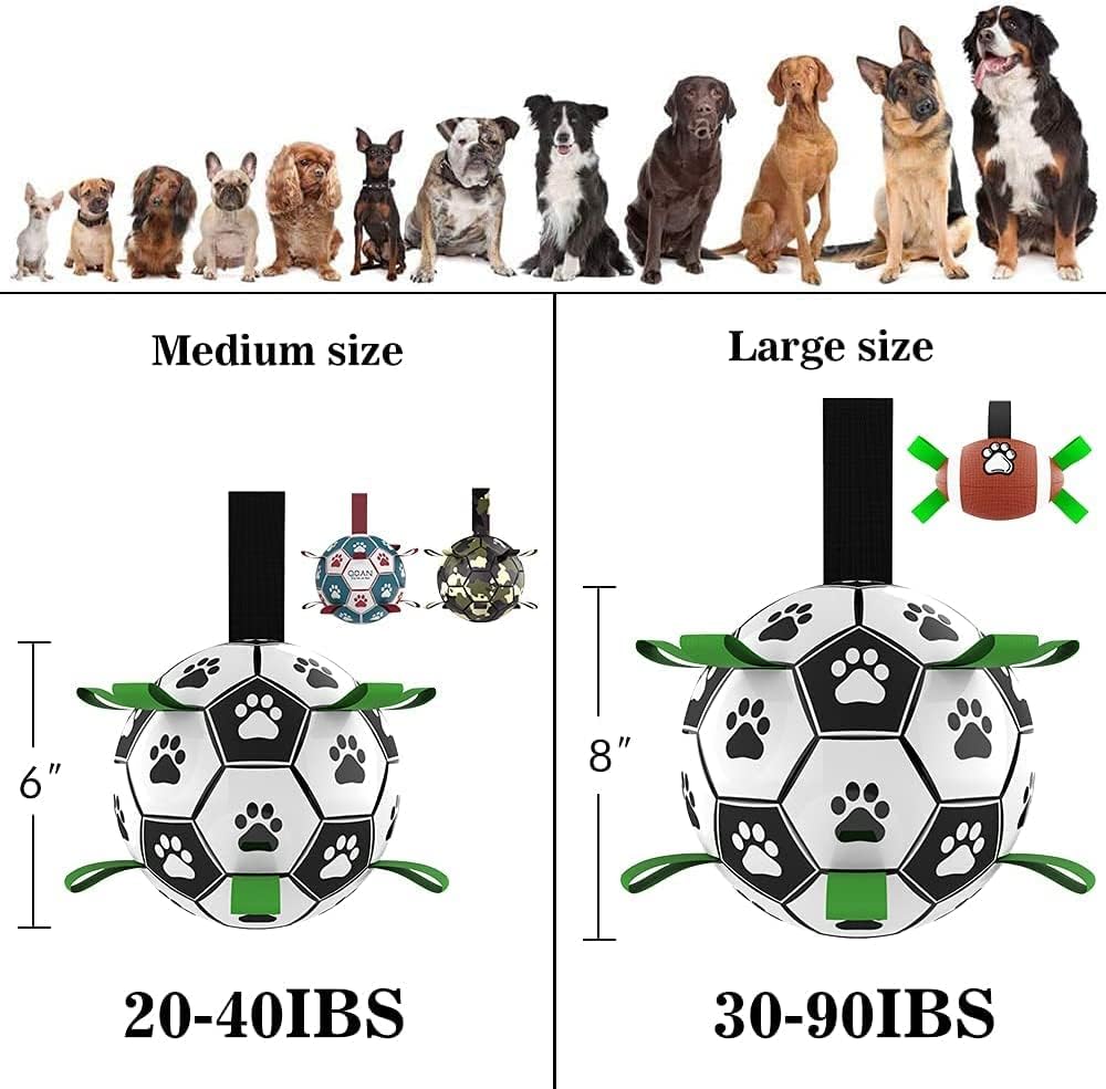 QDAN Dog Soccer Balls Toy with Bell Inside, Outdoor Interactive Toys for Tug of War, Puppy Birthday Gifts, Water Toy, Durable Ropes Squeaky Ball for Small Medium Dogs (6 INCH)