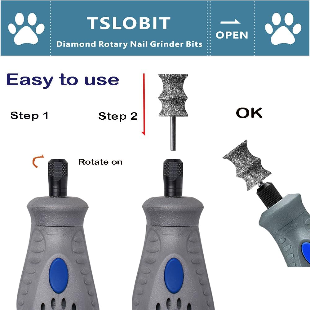 Diamond Dog Nail Grinder Attachment,1/8'' Pet Nail Grinder Wheel for Dremel Dog Nail Grinder, Diamond Rotory Bit for Dogs&Pets Nail Care,2-Pack(Large B+D)