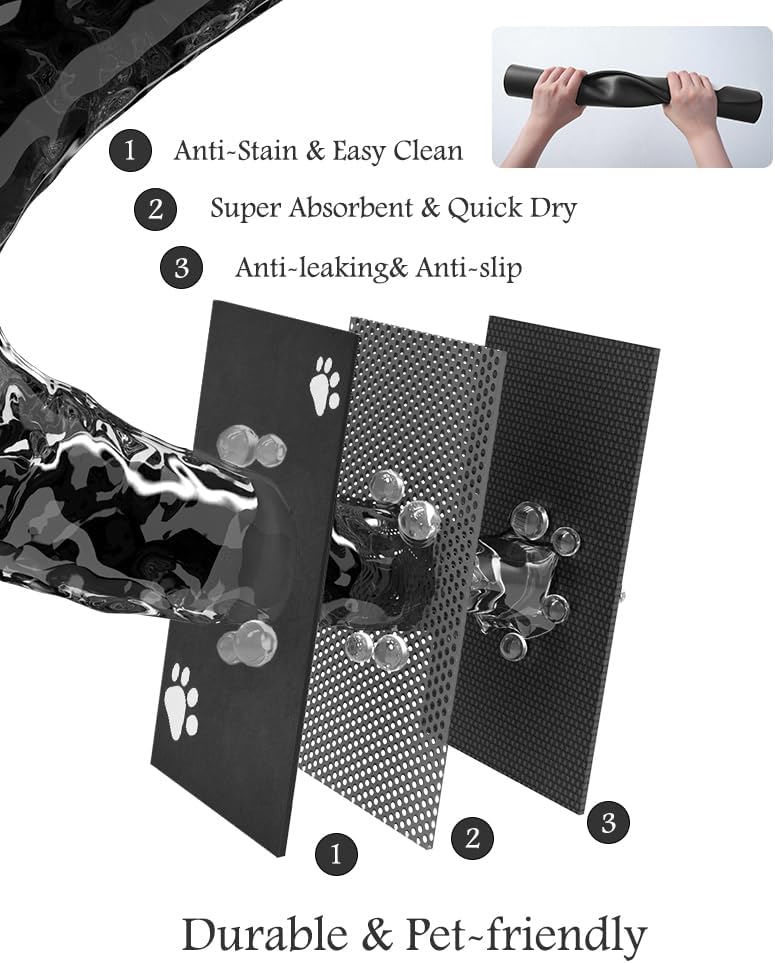 Pet Feeding Mat-Absorbent Dog Mat for Food and Water Bowl-No Stains Quick Dry Water Dispenser Mat-Dog Accessories Pet Supplies-Bowl for Messy Drinkers(Black,23"x34"