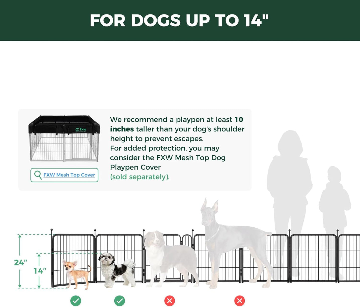 FXW Rollick Unleashed Dog Playpen for Indoor, Yard, RV Camping, 24 inch 24 Panels for Small and Puppy Dogs, Black│Patented