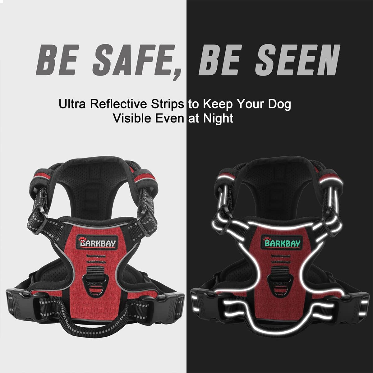BARKBAY No Pull Dog Harness Front Clip Heavy Duty Reflective Easy Control Handle for Large Dog Walking(Rio Red,M)