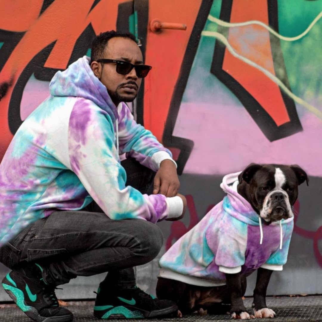 Spark Paws Dog Hoodie – Premium Dog Sweater for Small, Medium, and Large Dogs | Warm Outfits for French Bulldogs, Pitbull, Puppy, Winter Jacket Alternative - 90s Retro Sky Dye - L
