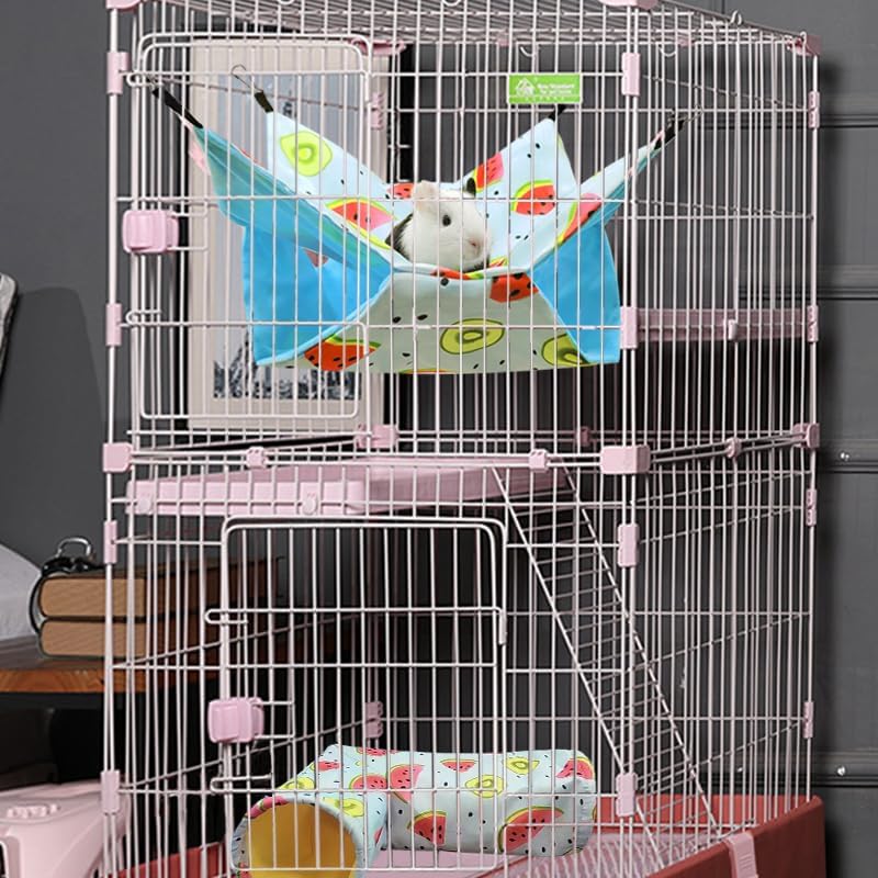 Large Caliber Guinea Pig & Rat Tunnel Hideout & Hammock, Corner Hideout Toy for Guinea Pig, Ferret, Hedgehog & Piggy to Hide and Shuttle (3. Tunnel-Watermelon)