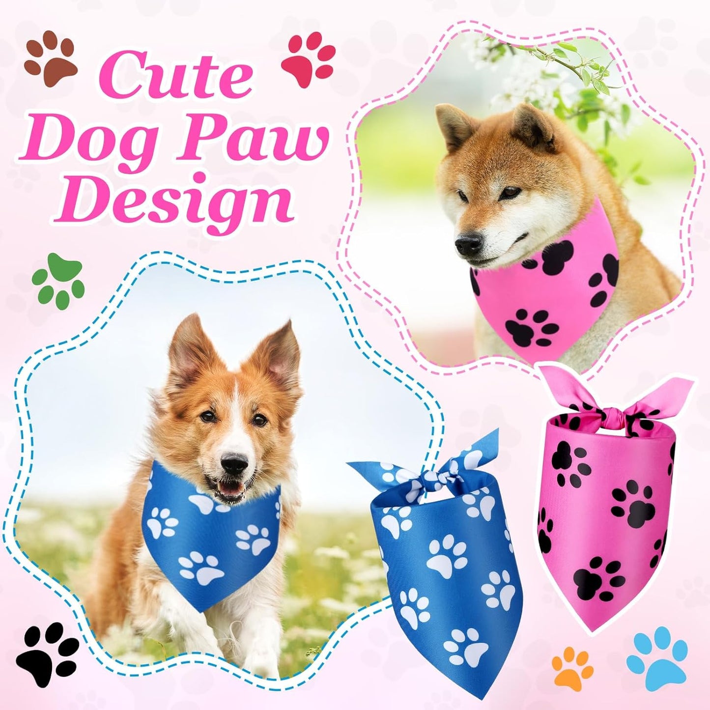 Abbylike 50 Pcs Paw Print Dog Bandanas Bulk Cute Footprint Bandanas for Dogs Triangle Kerchief Bib Scarf for Pets Halloween Party Costume Photo Props Daily Accessories Pet Shops (25.6 x 17.7 x 17.7)