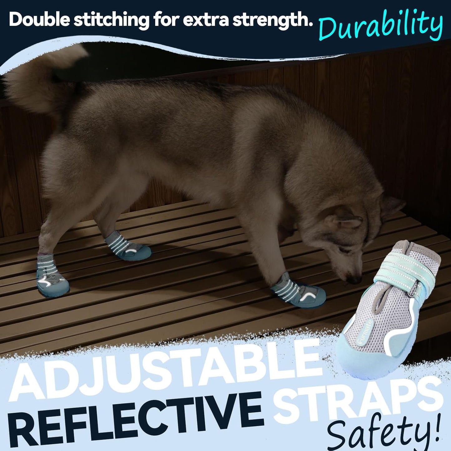 Dog Shoes for Large Small Medium Dogs, Breathable Mesh Dog Boots & Paw Protectors for Summer Hot Pavement Winter Snow, Waterproof Anti-Slip Dog Booties for Hiking Hardwood Floors(Blue-Beige7)