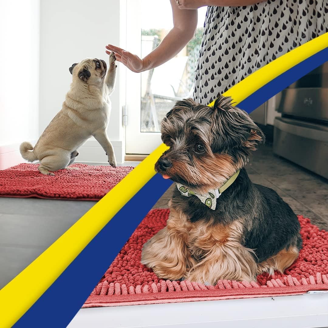 Muddy Mat® AS-SEEN-ON-TV Highly Absorbent Microfiber Door Mat and Pet Rug, Non Slip Thick Washable Area and Bath Mat Soft Chenille for Kitchen Bathroom Bedroom Indoor and Outdoor - Red 24" x 72"