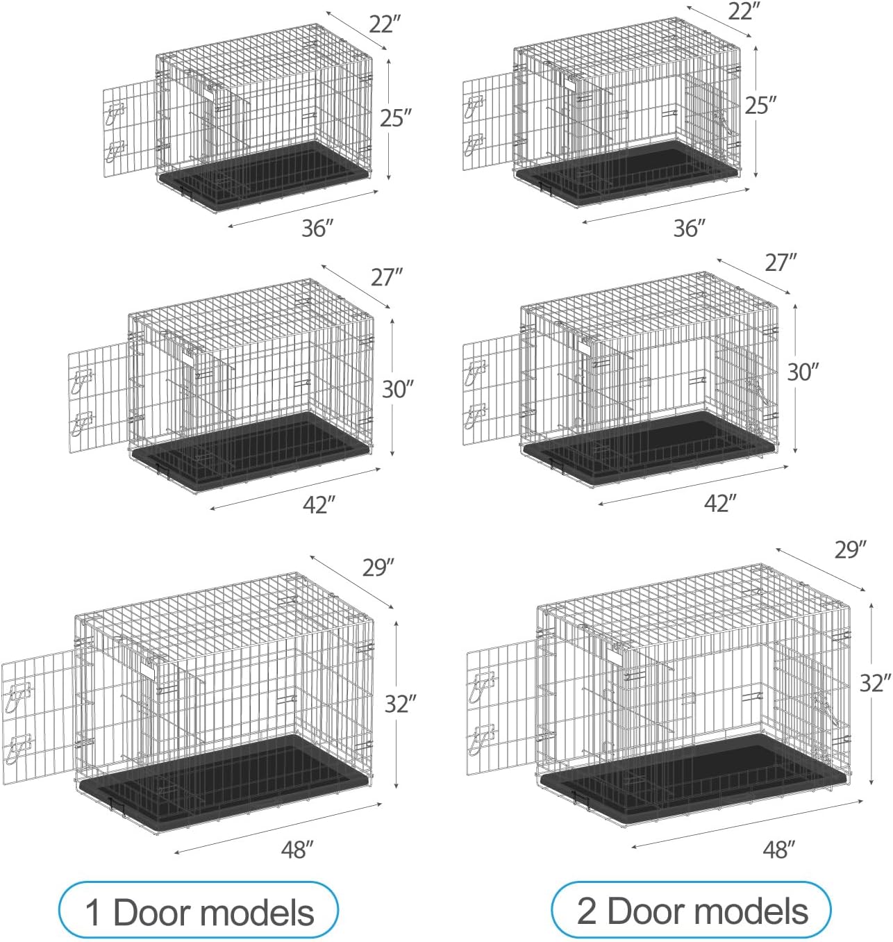 PetsTuff Great CRATES 48” XX-Large Dog Crate - Heavy-Duty Dog Kennel with Divider Panel for Pets 90-110lbs - Durable Leaf-Proof Tray - Foldable, Carry Handle & Wheels for Easy Moving