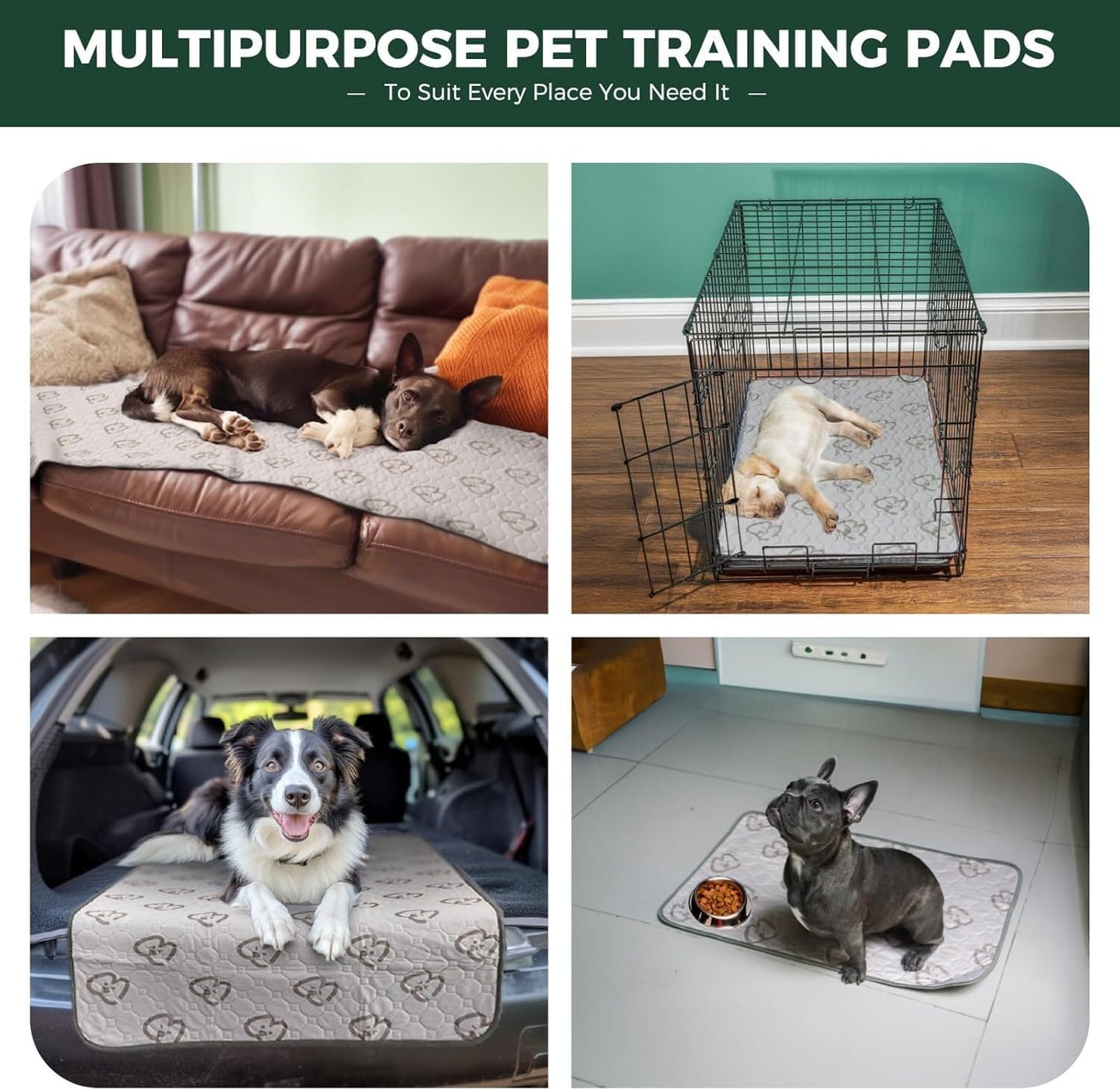 FXW Washable Pee Pads for Dogs, Puppy Pads with Super Absorbent, Specifically Designed for 36inch Cages, 35" × 23" Rectangle, Khaki, 1 Pack