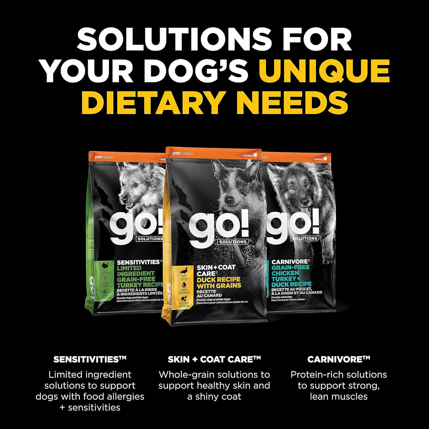 Go! Solutions Skin + Coat Care, Dry Dog Food, Duck Recipe with Grains, 3.5 lb Bag