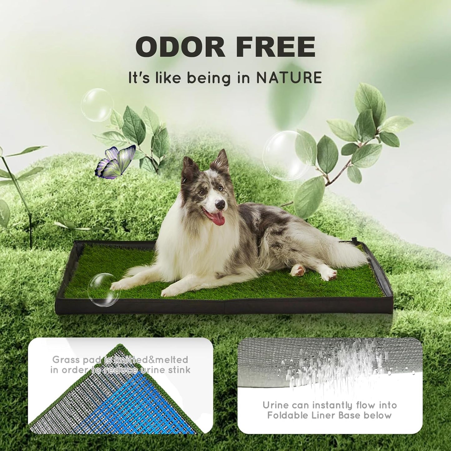Dog Grass Pad with Foldable Dog Litter Box,Large Liner Base for Balcony,Ultra-Absorbent Artificial Grass Pads for Dogs Pee Pad Holder, Potty Training, 2 PCS Reusable Pee Pad