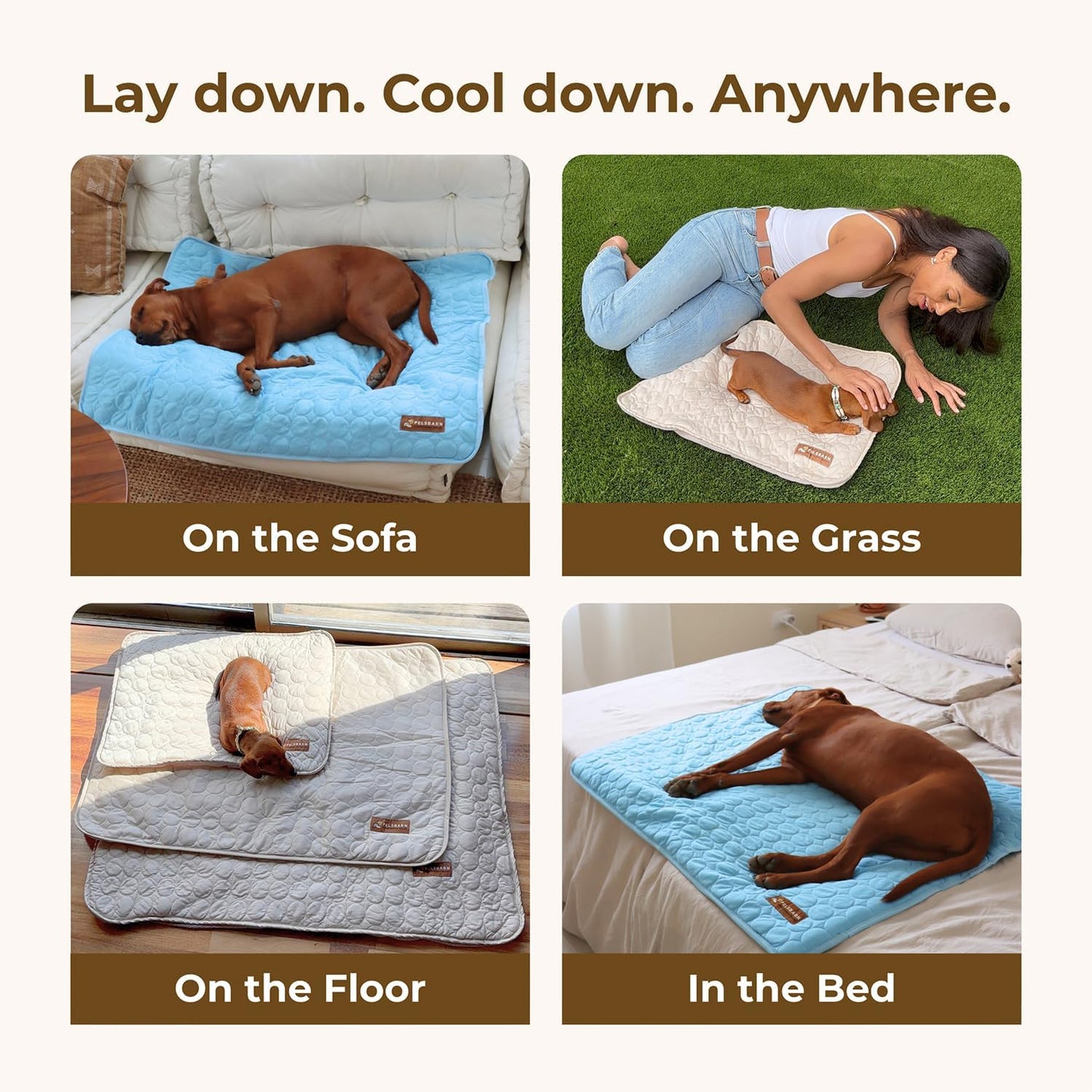 Dog Cooling Mat- Ice Silk Summer Comfort, Self Cooling, Non-Slip Dog Pad, Durable & Washable, Mat for Large Dogs 65x95 cm, Support Shelter Dogs with Every Purchase (Beige)