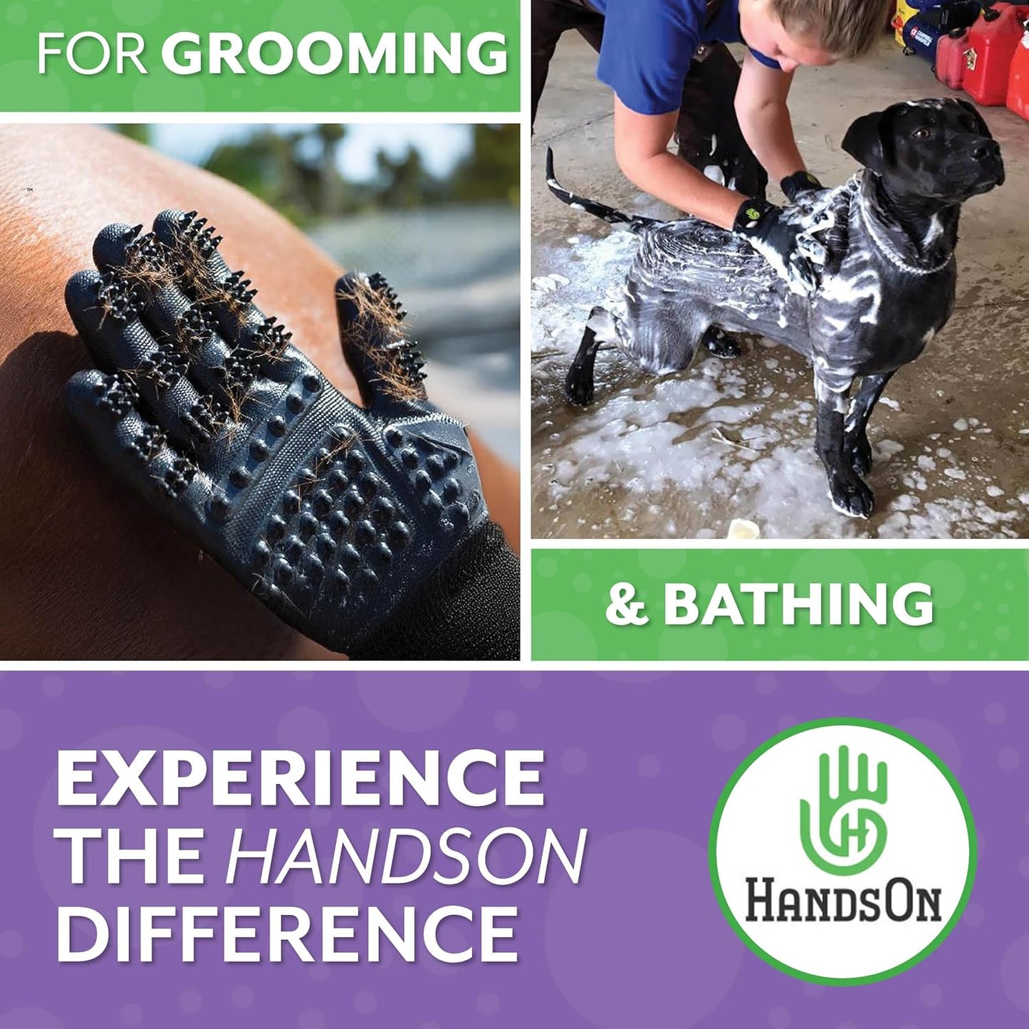 H HANDSON Pet Grooming Gloves - Patented #1 Ranked, Award Winning Shedding, Bathing, & Hair Remover Gloves - Gentle Brush for Cats, Dogs, and Horses (Red, Medium)