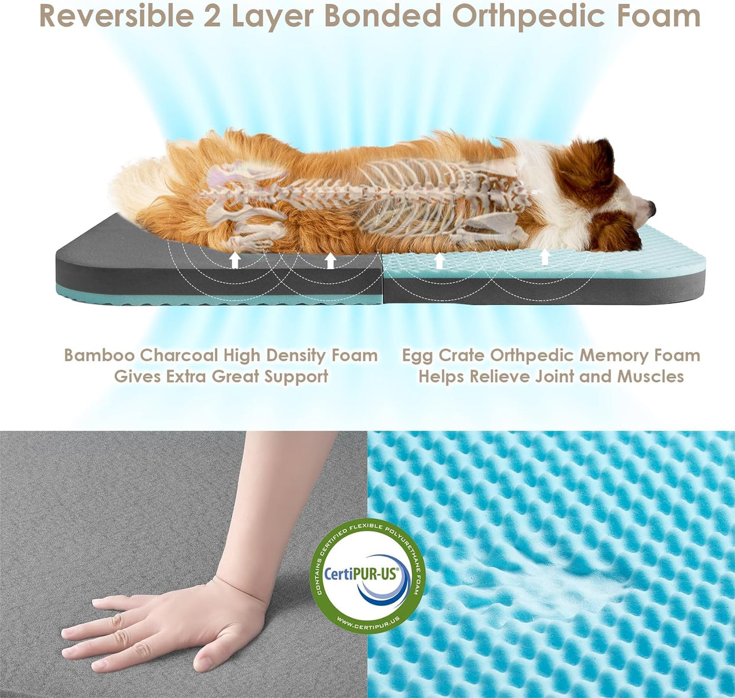 EHEYCIGA Foldable XL Dog Bed, Faux Fur Fluffy Pet Couch Bed for Large Dogs, Orthopedic Calming Memory Foam Big Pet Bed, Washable Soft Pet Sofa Bed with Non-Slip Bottom, Brown, 46"x34"x6.5"