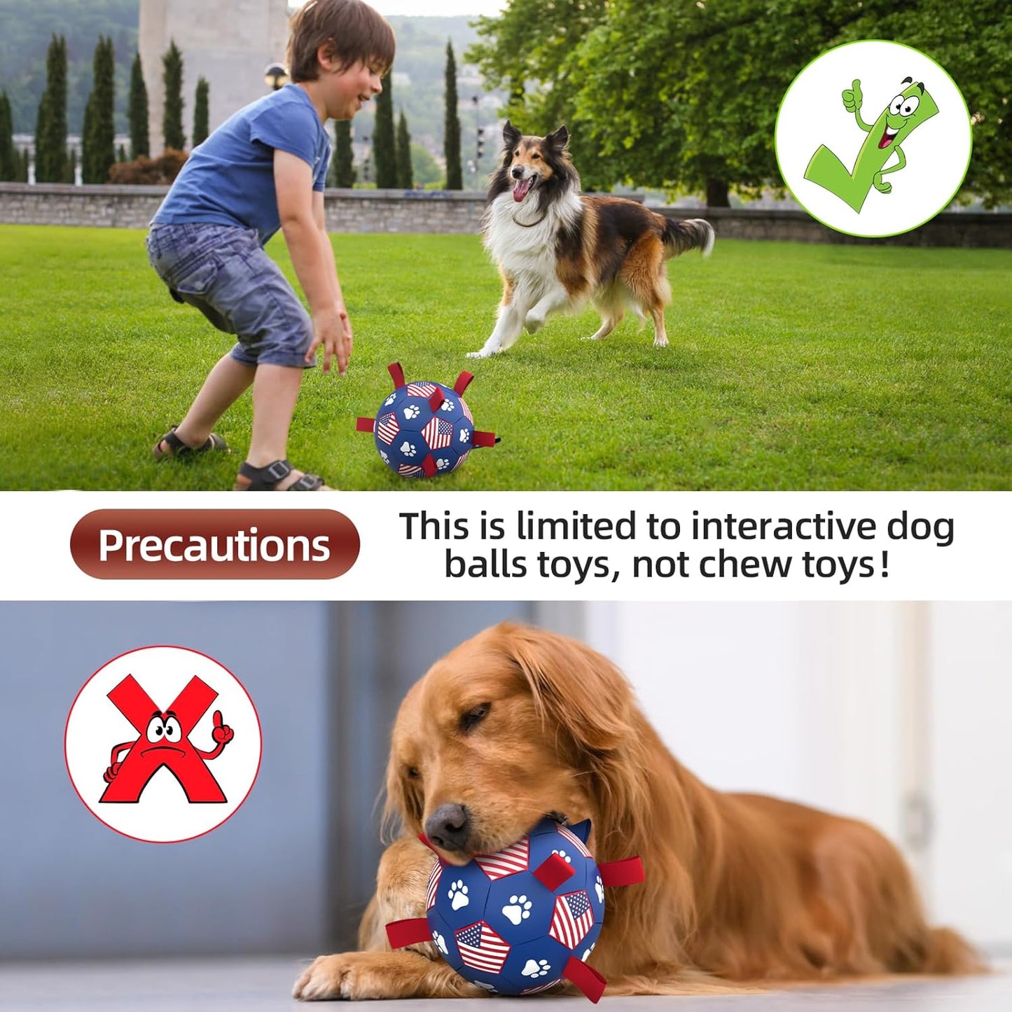 QDAN Dog Toys, Soccer Ball with Straps, Durable Dog Balls for Small Medium, Beach Pool Dog Water Toy (6 Inch)