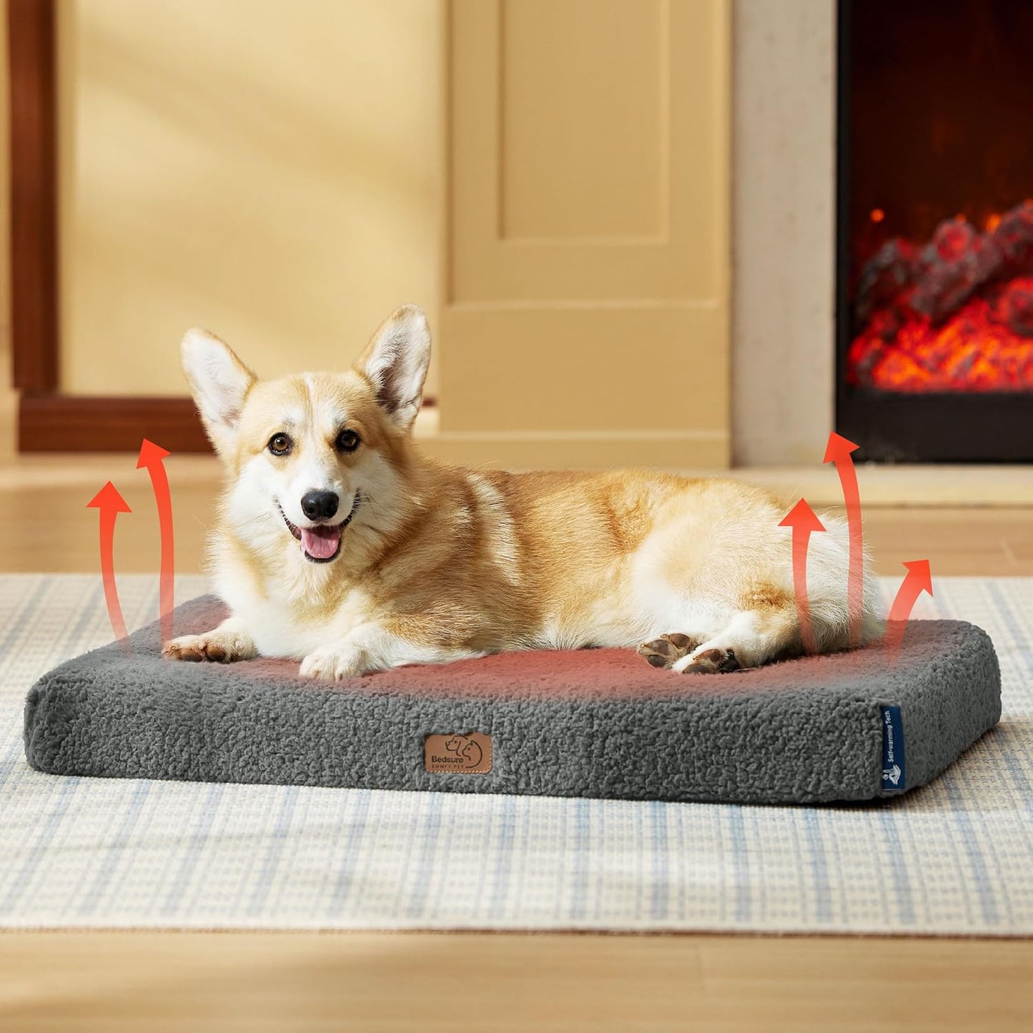 Bedsure Self Warming Dog Bed for Medium Dogs - Orthopedic Waterproof Puppy Beds with Removable Washable Cover, Egg Crate Foam Pet Mat, Suitable for Pet Up to 35 lbs