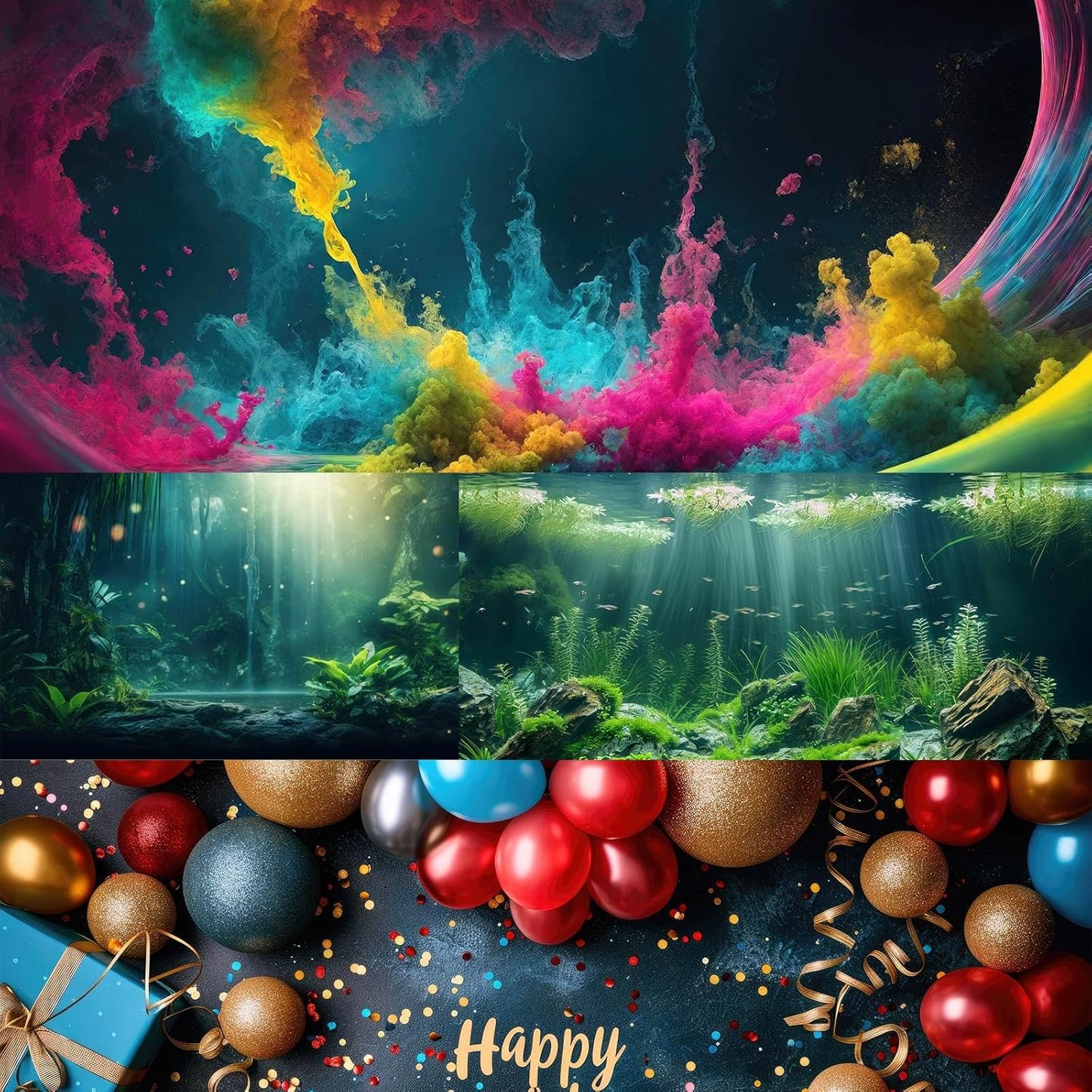 Fantasy Forest Aquarium Background Mysterious Plants Abstract Mushrooms Cartoon Style Forest Terrarium Backdrop Tranquil Stream Fish Tank Background Wallpaper Poster Decor Vinyl 36x18in