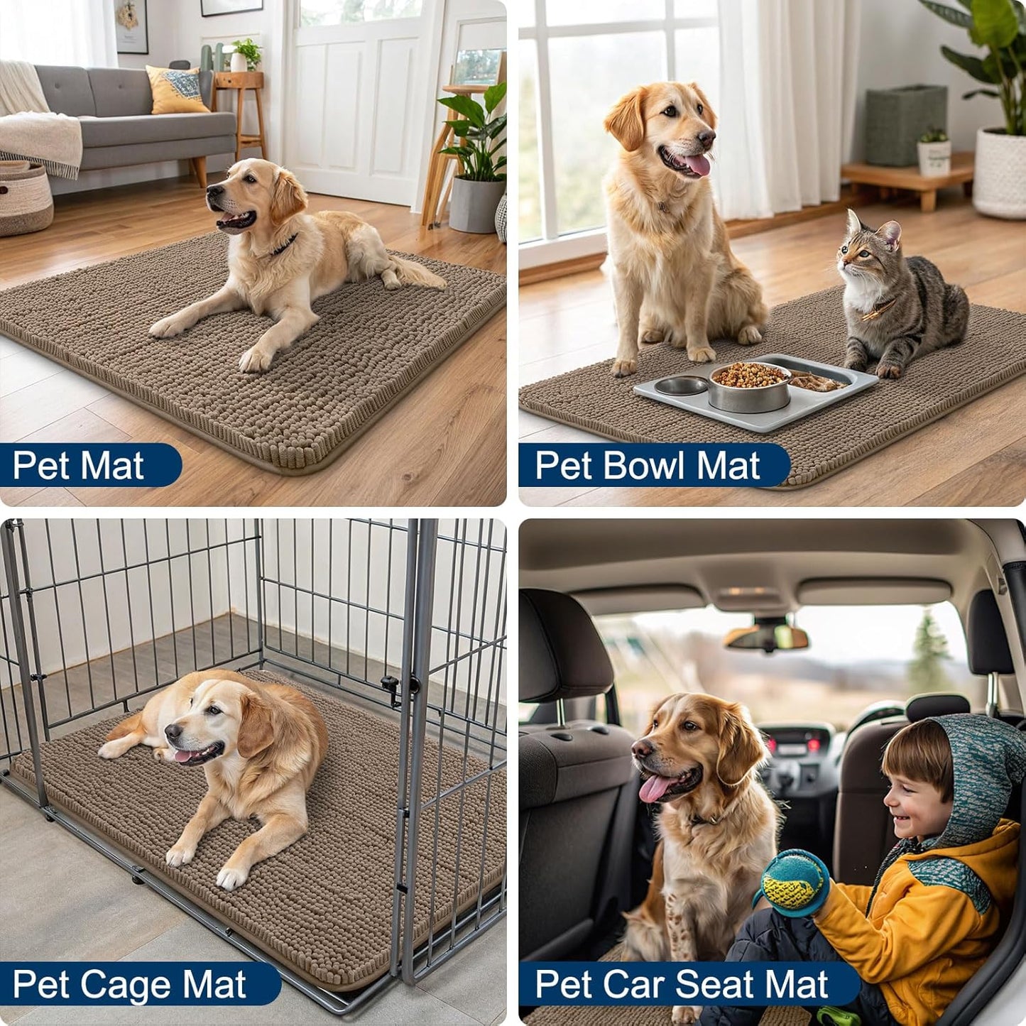 Smiry Dog Door Mat for Muddy Paws 47x32, Absorbs Moisture and Dirt Doormat, Non-Slip Washable Quick Dry Chenille Front Door Mat Indoor Entrance, Entryway Carpet for Inside Floor, Camel