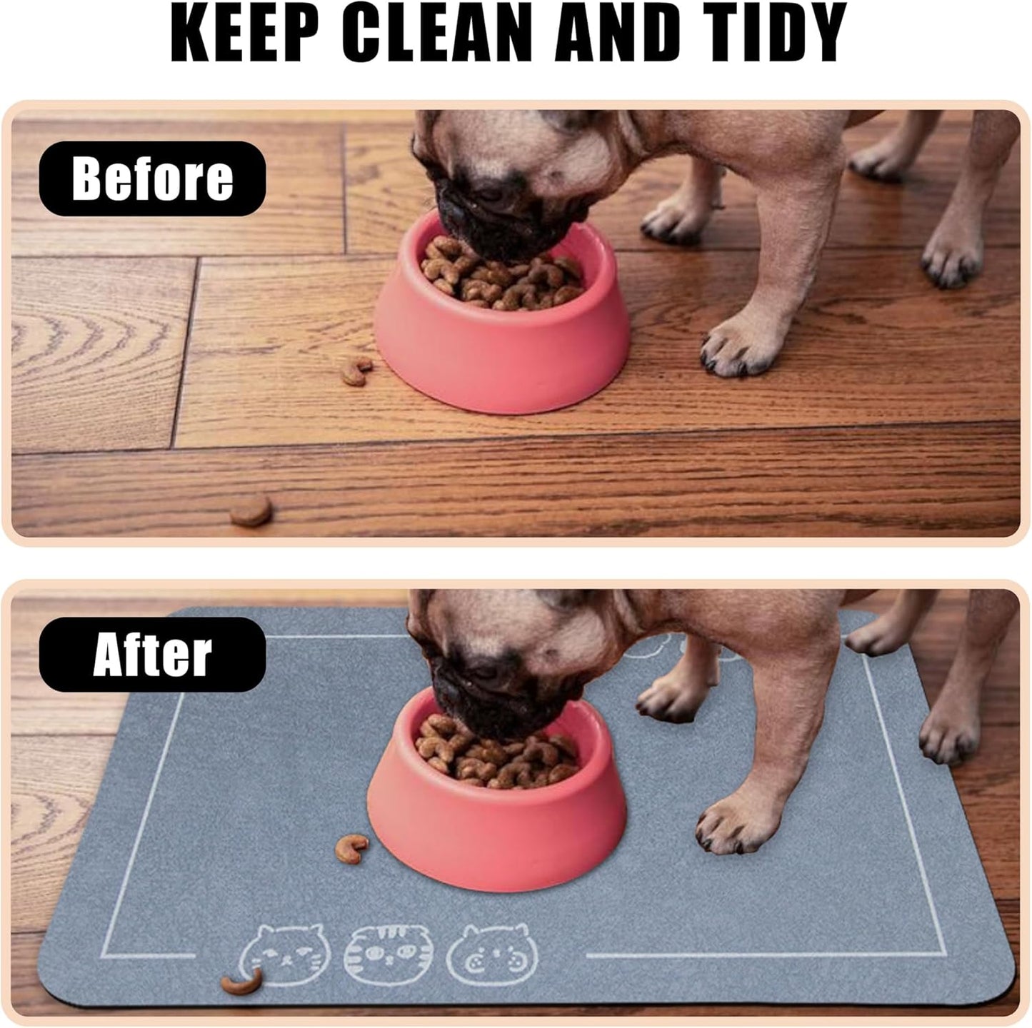 YCT Cat Pet Food Mat, Cat Feeding Mat, Non-Slip Bottom Absorbent Pet Mat, Quick Dry Dog Cat & Dog Food Mat, Pet Supplies Mat, 11.8"x18.1" Navy Blue