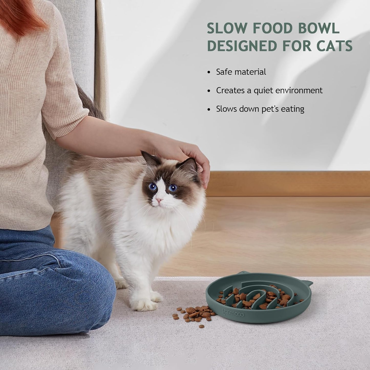 Coomazy Silicone Slow Feeder Dog Cat Bowls, Interactive Puzzle Toy for Pets Food Training, Keeps Dogs Cats Busy, Prevents Puppy Kitty Overeating (Dark Green, 1.4Cup)