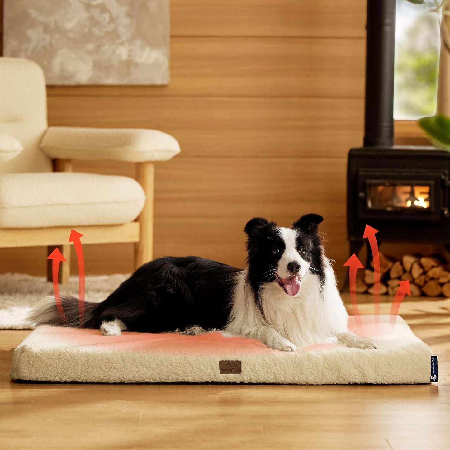 Bedsure Self Warming Dog Bed for Large Dogs - Orthopedic Waterproof Puppy Beds with Removable Washable Cover, Egg Crate Foam Pet Mat, Suitable for Pet Up to 65 lbs