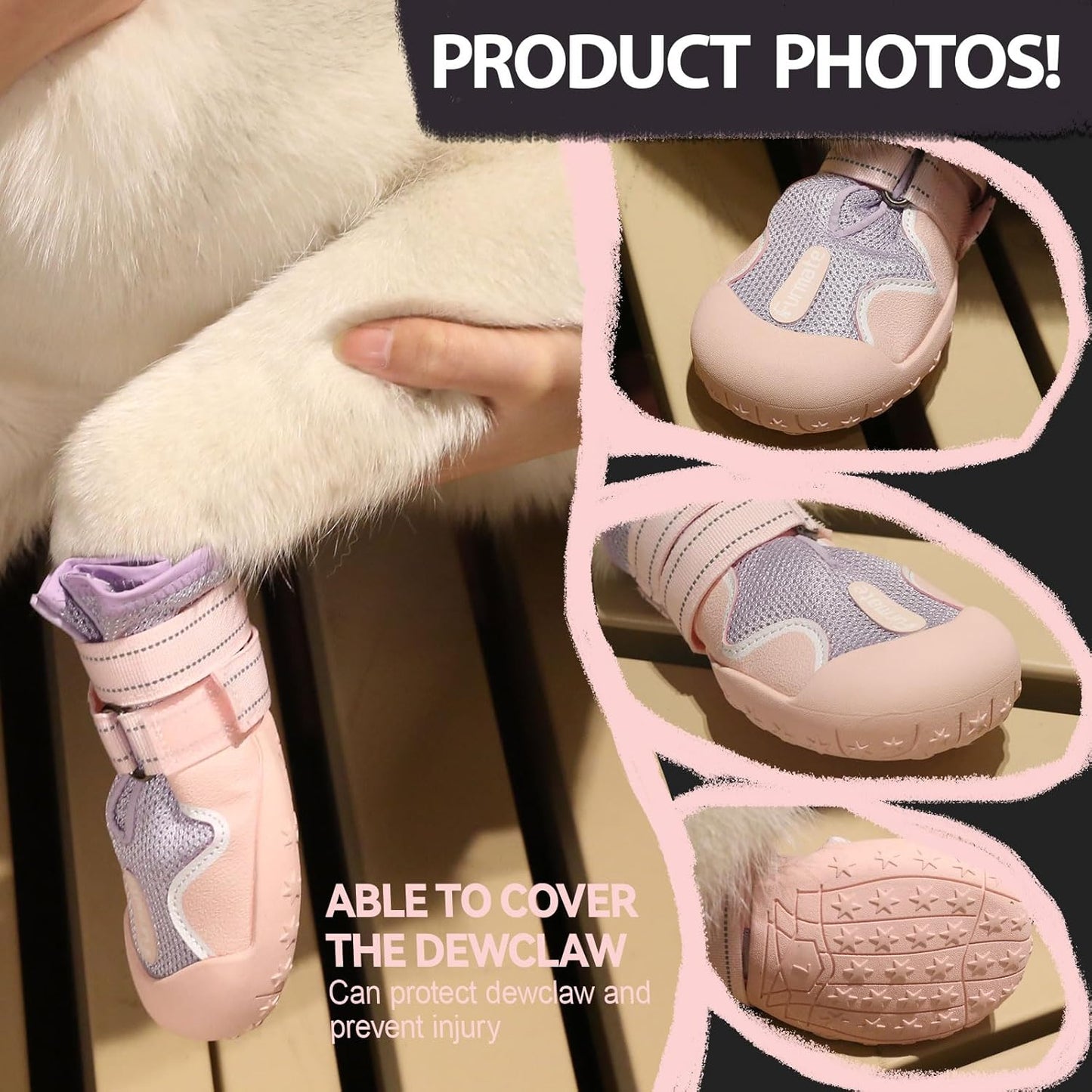 Dog Shoes for Large Small Medium Dogs, Breathable Mesh Dog Boots & Paw Protectors for Summer Hot Pavement Winter Snow, Waterproof Anti-Slip Dog Booties for Hiking Hardwood Floors(Pink-Purple2)