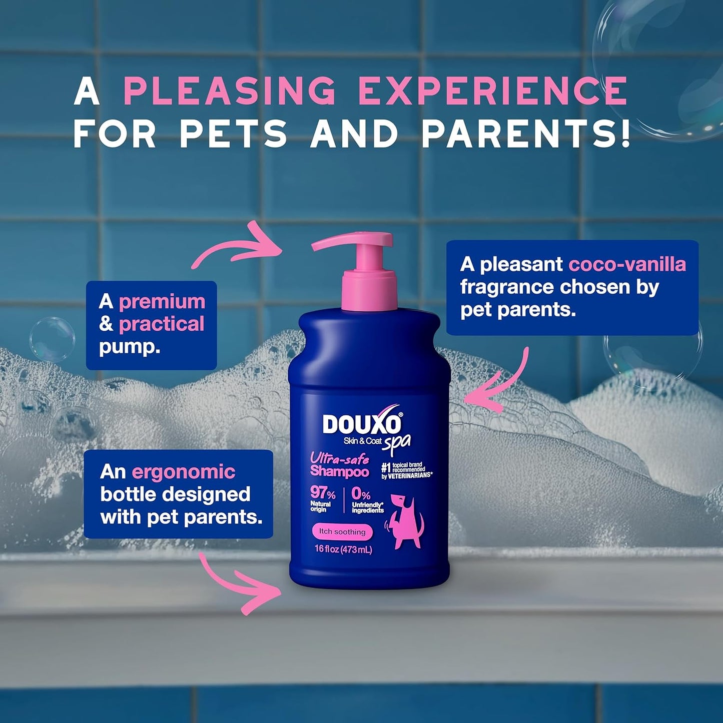 DOUXO® Skin & Coat SPA - Ultra-Safe Sensitive Skin Soothing Shampoo, 16 fl oz, Skin-Friendly Formula Cleans and Soothes, Leaves The Coat Soft and Radiant