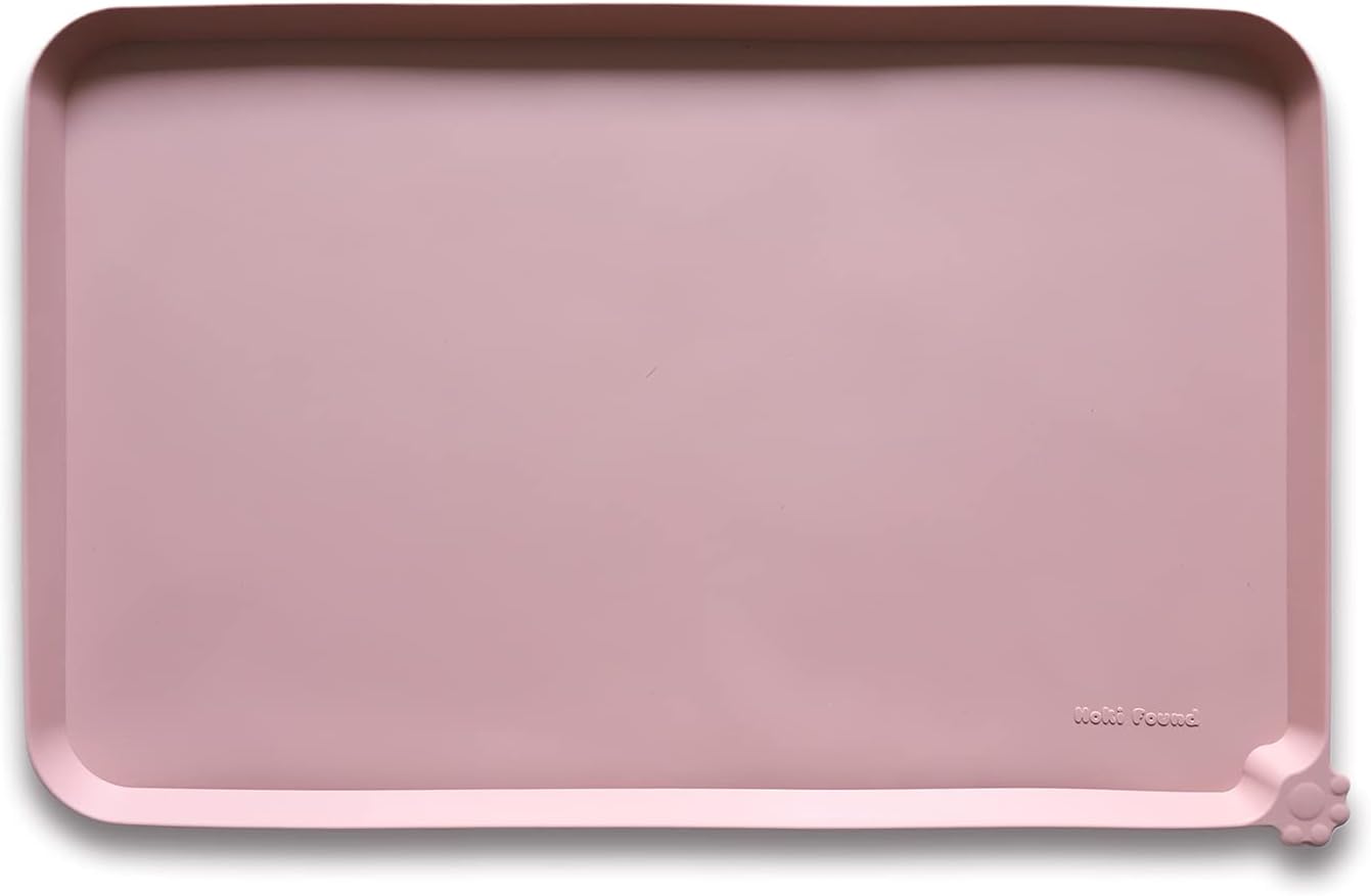 Hoki Found L Silicone Non Slip Pet Food Mats - Placemat for Dog Cat - Waterproof Dog Cat Food Mats - Carpet Friendly - Neutral Pink