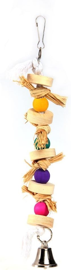 Hypeety Parrot Pet Bird Chew Bird Toys Parakeet Toys Wooden Straw with Bell Cage Swing Toys Bird Cage Hanging Accessory