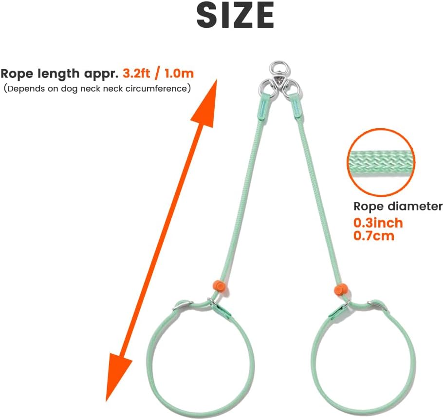 Howgo Double Slip Leash Slip Lead with Two Handles| Dual Dog Slip Lead for 2 Dogs,360° Swivel No Tangle | Dog Training Collar | Double Clip Leash Coupler and Splitter (Orange, 3FT)