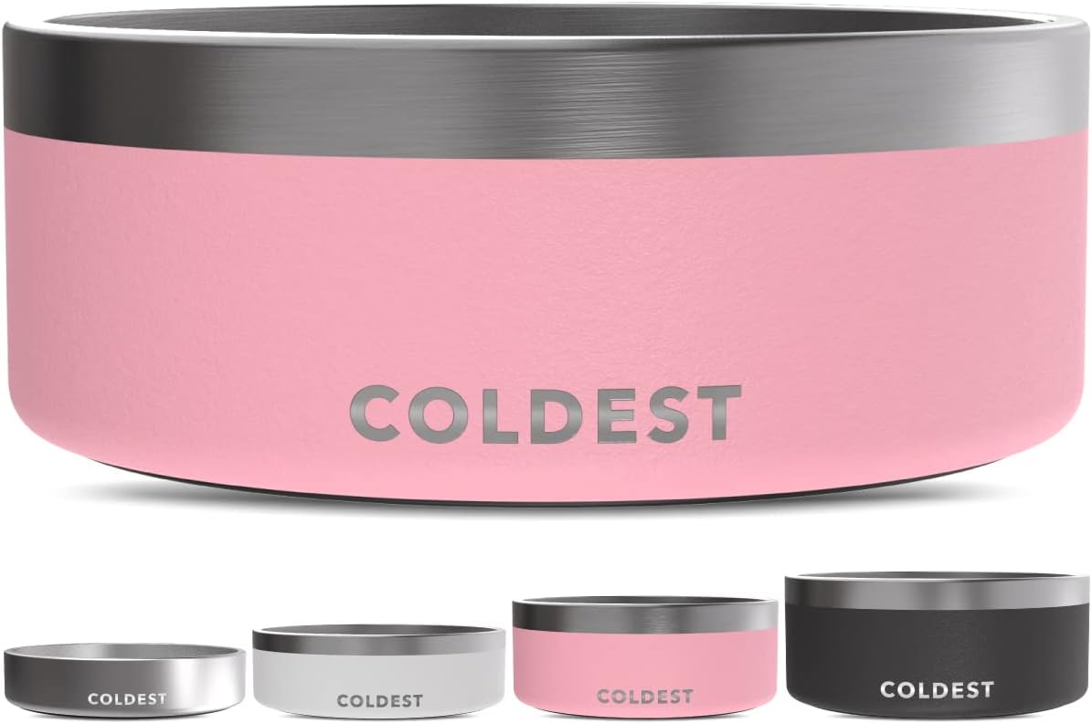 Coldest Dog Bowl - Anti Rust Metal, Non Slip, 3 Layers Insulated Stainless Steel Dog Bowls - Spill Proof & Heavy Duty - Water Bowl for Dogs, Cats & Pets, Dish Washer Safe (64 oz,Cotton Candy Pink)