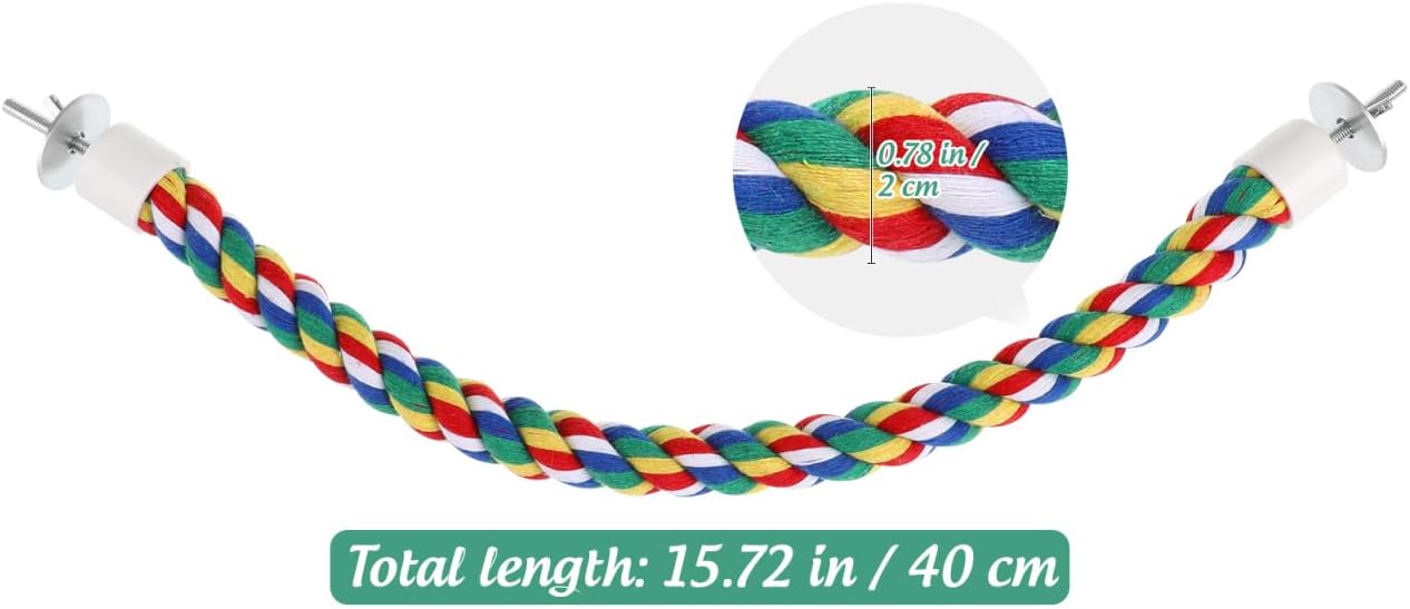 Colorful Bird Rope Perch Stand, Birdcage Swing Spiral Toys, Bird Climbing Standing Bungee Rope Perches Chew Toys Cage Accessories for Cockatiels Parrots Birds (40CM/15.7inch)