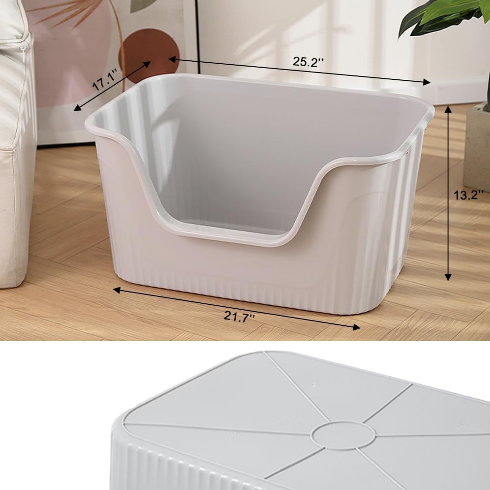 Vealind Jumbo Litter Box, XL Litter Boxes for Big Cats, Extra Large Space, High Sided Litter Pan, Leak-Proof & Anti-Splashing, Easy Clean & Durable (25” * 17” * 13” Grey)
