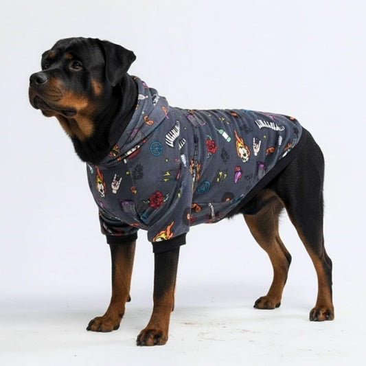 Spark Paws Dog Hoodie – Premium Dog Sweater for Small, Medium, and Large Dogs | Warm Outfits for French Bulldogs, Pitbull, Puppy, Winter Jacket Alternative - Rock and Roll -4XL