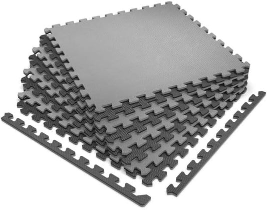 Norsk Multi-Purpose Reversible Floor Mats - EVA Interlocking Foam Tiles (Gray/Black 12 Tiles - 48 sq. Ft. 1/2" Thick)