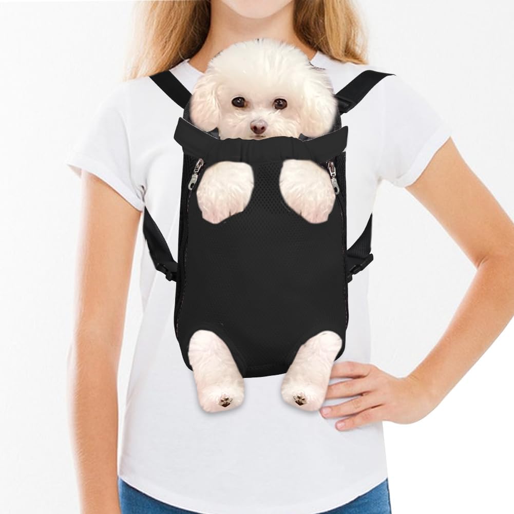 FEimaX Dog Carrier Backpack Pet Legs Out Front Cat Travel Bag, Adjustable Puppy Backpacks Carriers Hands-Free for Small Medium Dogs Cats Hiking Traveling Camping Daily Walking (X-Large, Black)