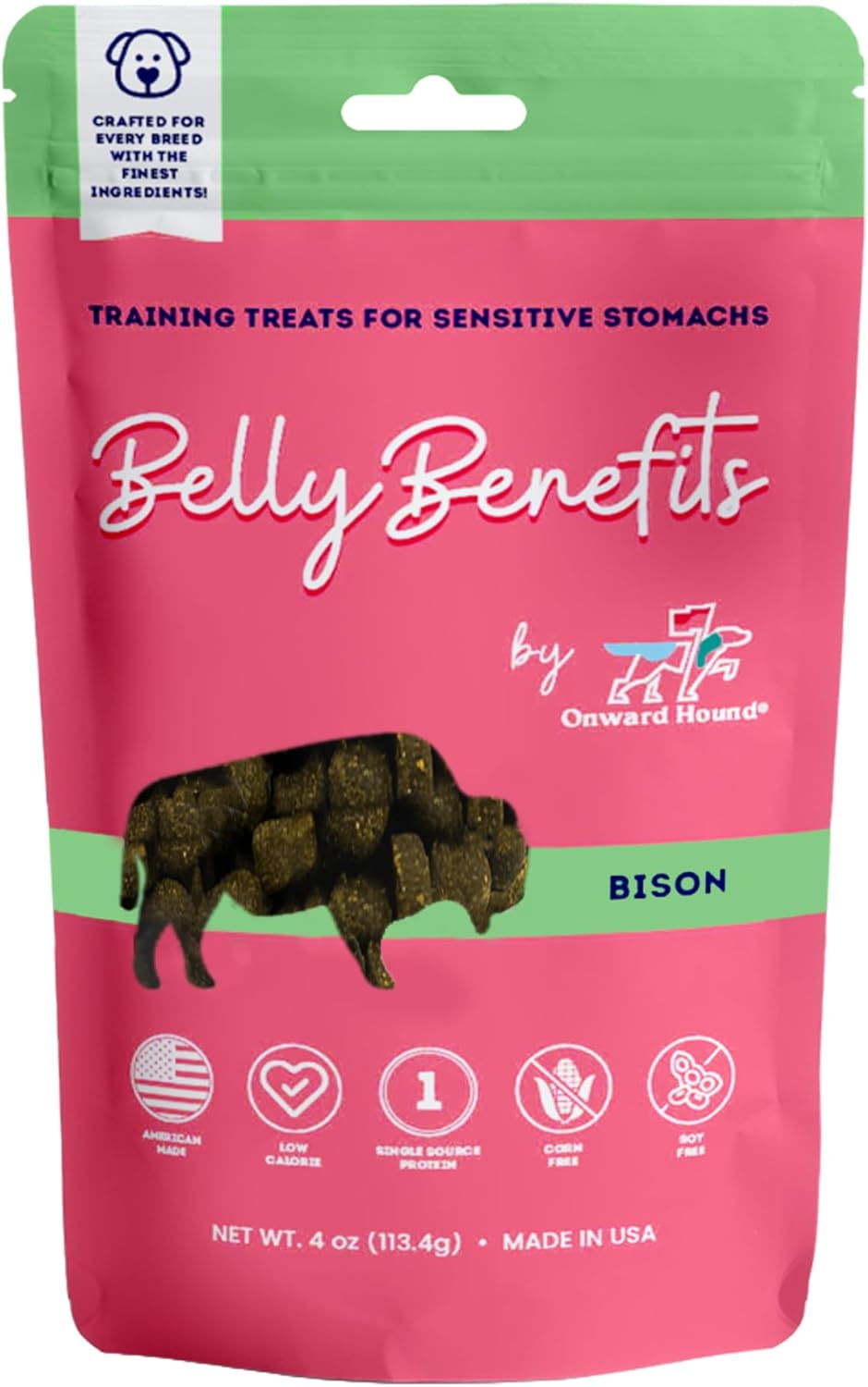 Onward Hound Training Treats for Dogs - Soft Bison - Low Calorie Dog Training Treats for Sensitive Stomachs with Single Source Premium Protein, Corn Free, & Soy Free Formula - 4 oz