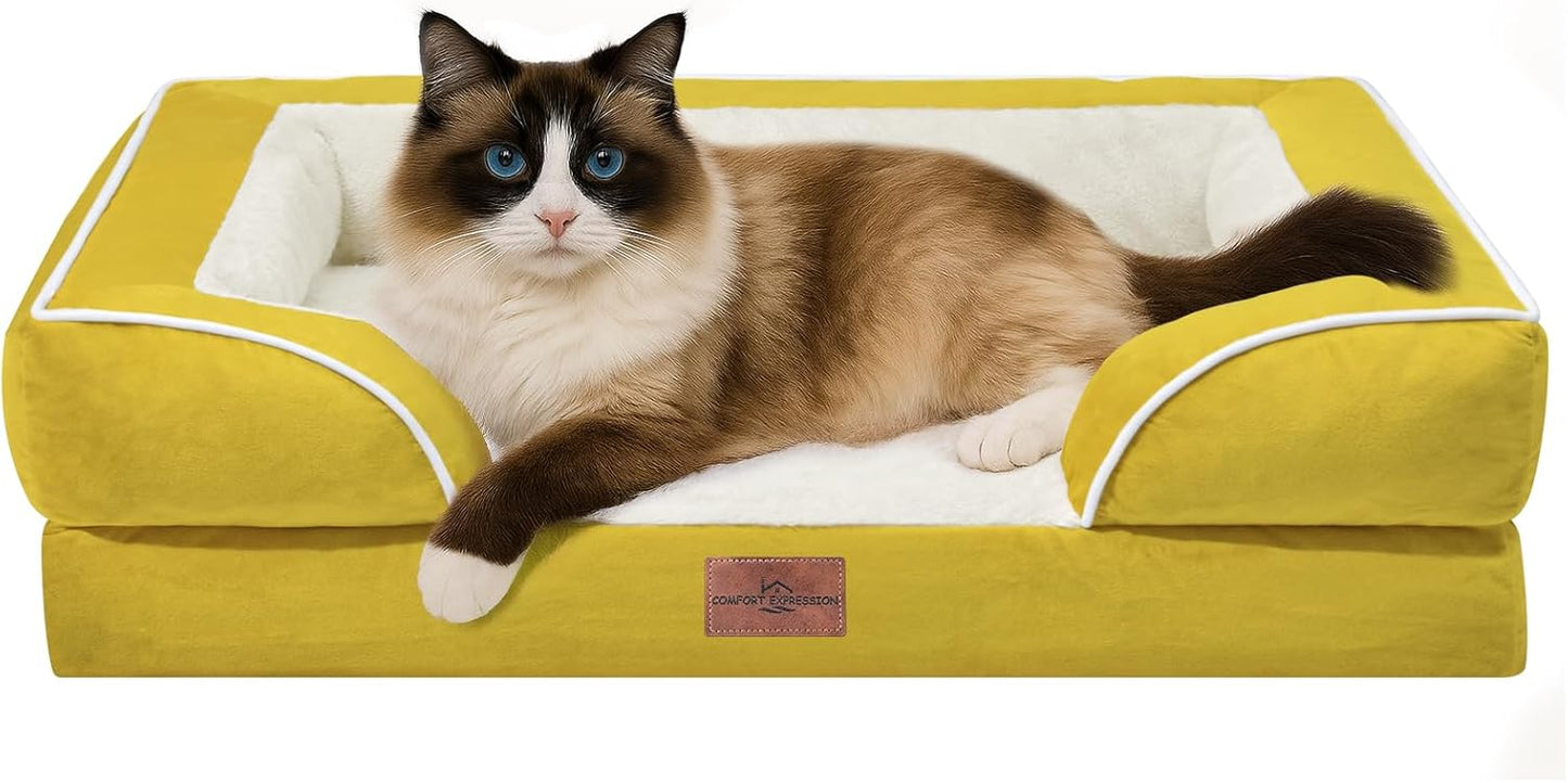 Comfort Expression Small Dog Beds Waterproof Cat Beds Orthopedic Foam Sofa Beds for Small Dogs Comfy Pet Bed with Washable Removable Cover & Non-Slip Bottom(XX-Small,Spicy Mustard)