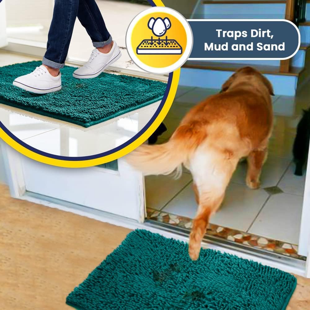Muddy Mat® AS-SEEN-ON-TV Highly Absorbent Microfiber Door Mat and Pet Rug, Non Slip Thick Washable Area and Bath Mat Soft Chenille for Kitchen Bathroom Bedroom Indoor and Outdoor - Teal 48" x 72"