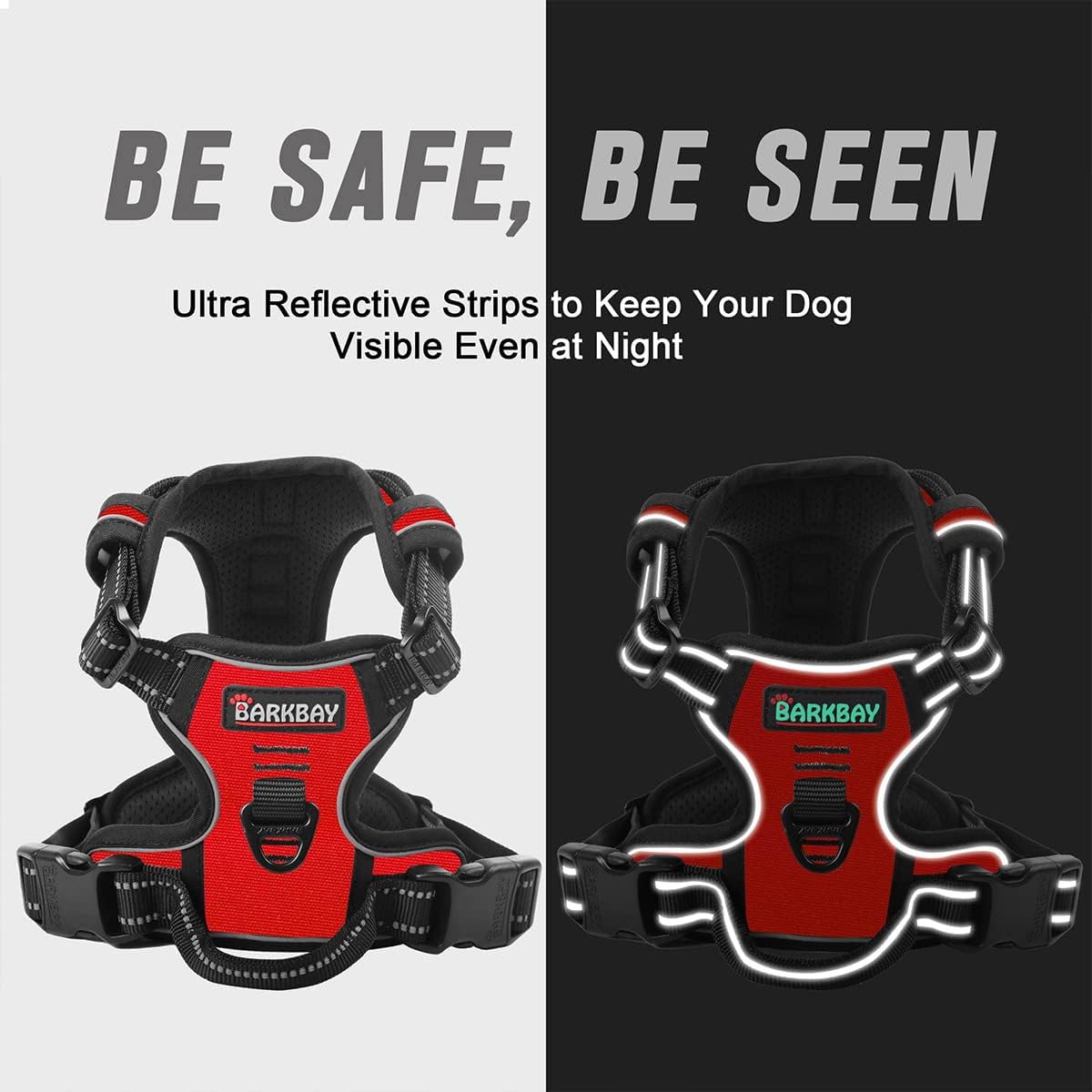 BARKBAY No Pull Dog Harness Front Clip Heavy Duty Reflective Easy Control Handle for Large Dog Walking(Red,S)