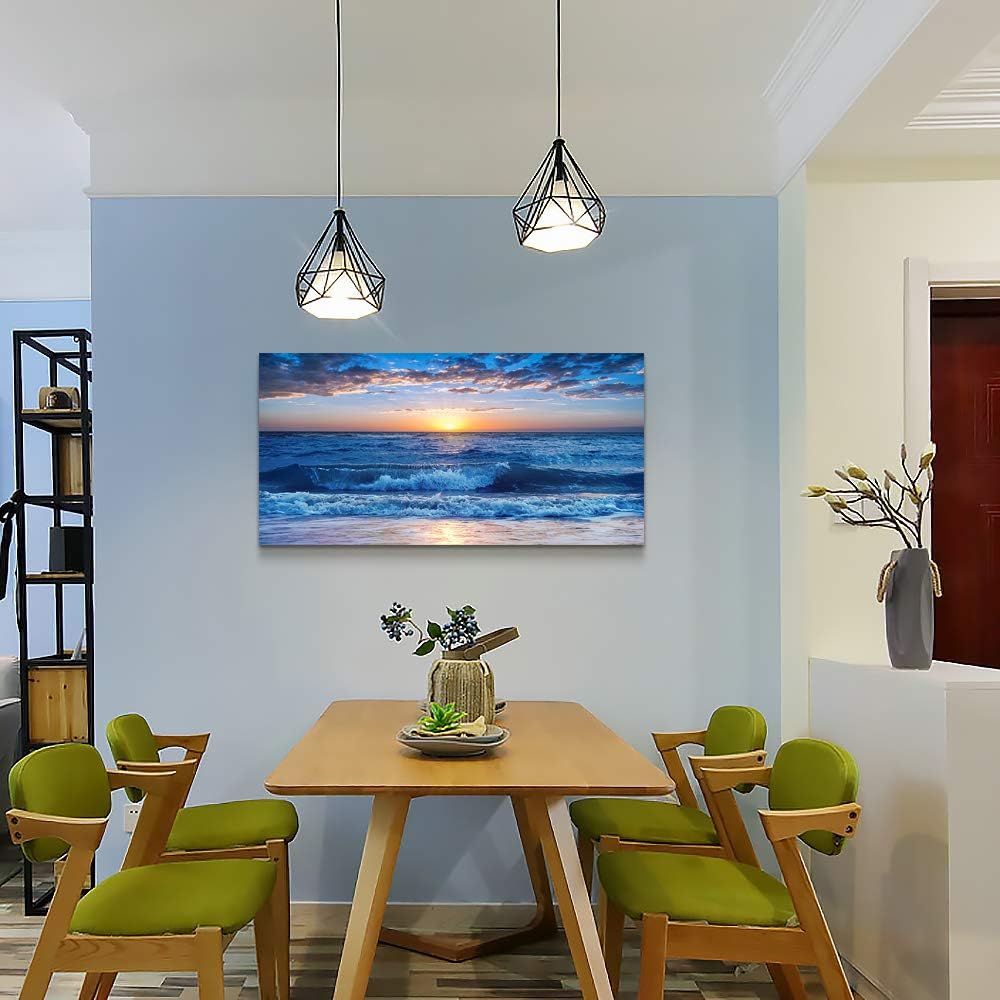 Canvas wall art for living room Blue Ocean Sea sun landscape painting bathroom Wall Decor Ready to Hang for Home Decorations office family bedroom kitchen Works canvas Prints pictures 30" x 60"inch