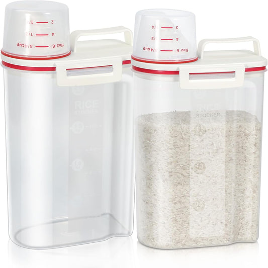 TBMax 2 Pack Rice Storage Containers 4 Lbs, Small Rice Dispenser with Measuring Cup, Cereal Containers Flour Bin, Kitchen Food Storage Container and Pantry Organizers, Pet Dog Cat Food Dispenser