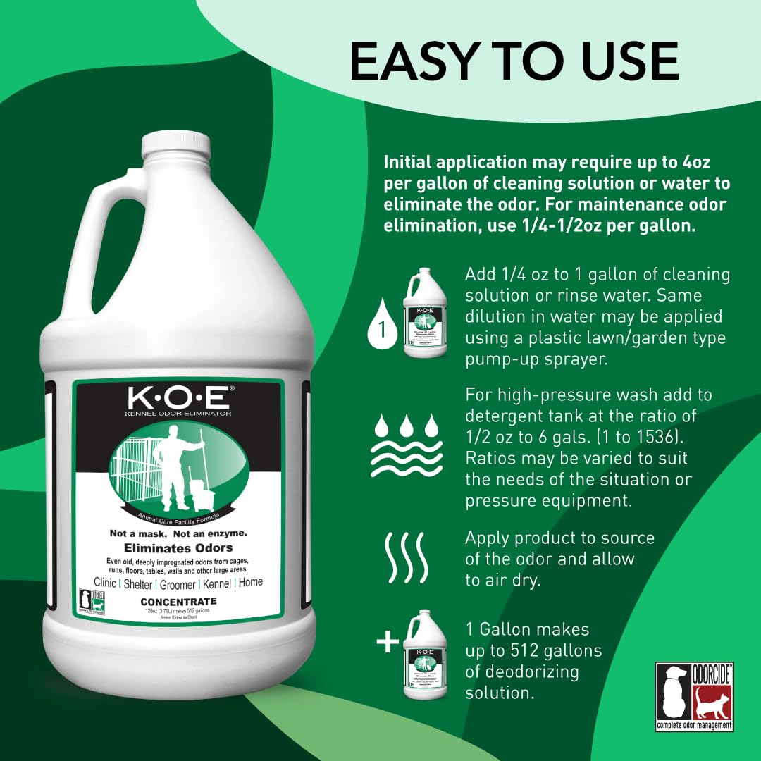 Thornell KOE Kennel Odor Eliminator Concentrate, Odor Eliminator for Strong Odors, Great for Cages, Runs, Floors & More, Pet Odor Eliminator for Home & Kennel w/Safe, Non-Enzymatic Formula, 128 oz