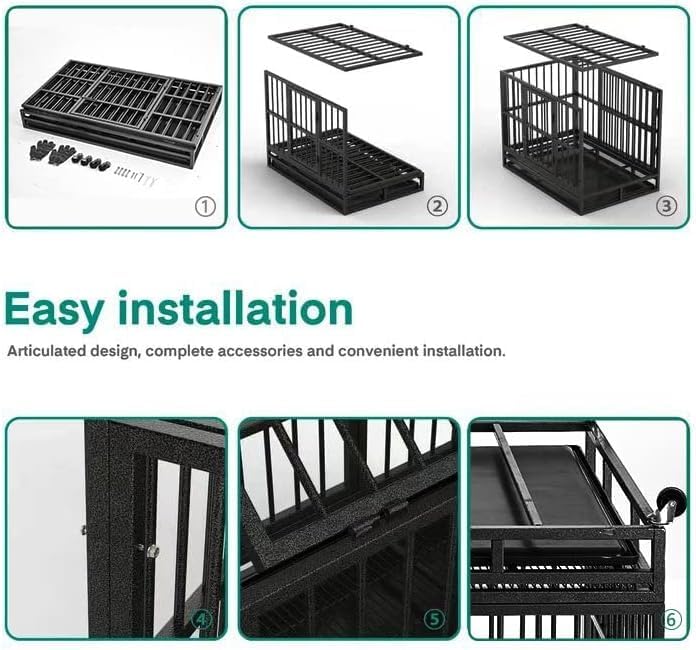 Oranland 48/38 Inch Heavy Duty Indestructible Dog Crate Cage Kennel with Wheels, High Anxiety Dog Kennel, Sturdy Locks, Double Door and Removable Tray Design, Extra Large XL Dog Crate.