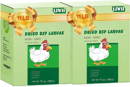 22LB Dried Black Soldier Fly Larvae, 2 Pack of 11 LBS, 86X Calcium Than Dried Mealworms, High Protein Non-GMO Organic Chicken Feed