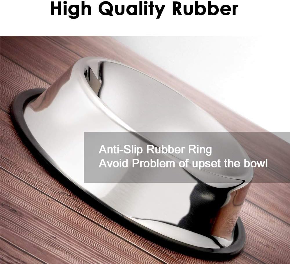 Stainless Steel Dog Bowls, 1.5 Cup/12oz Cat Bowl Water and Food with Rubber Base, Pet Bowls for Small Dogs, Cats, Puppy, Rabbit and Kitten, 2Pack