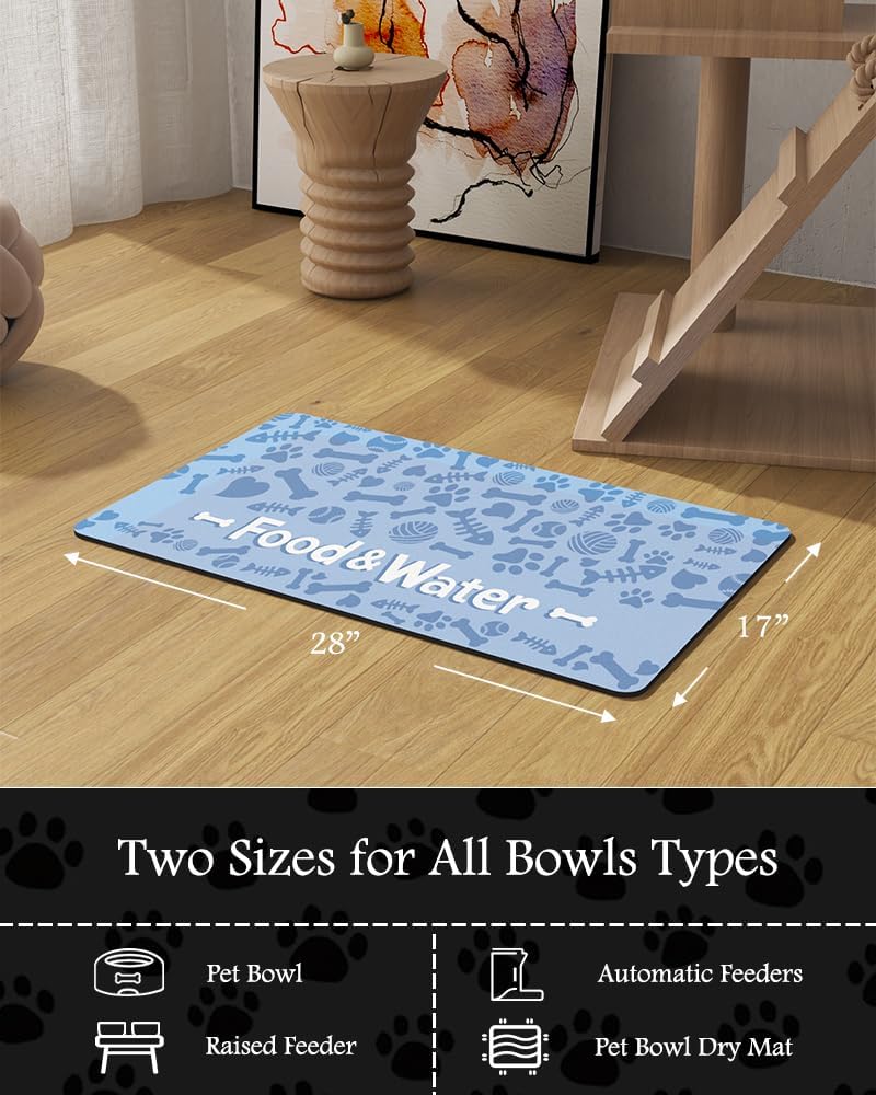 Pet Feeding Mat-Absorbent Dog Mat for Food and Water Bowl-No Stains Quick Dry Water Dispenser Mat-Dog Accessories Pet Supplies-Bowl for Messy Drinkers（Bone,17"x28"