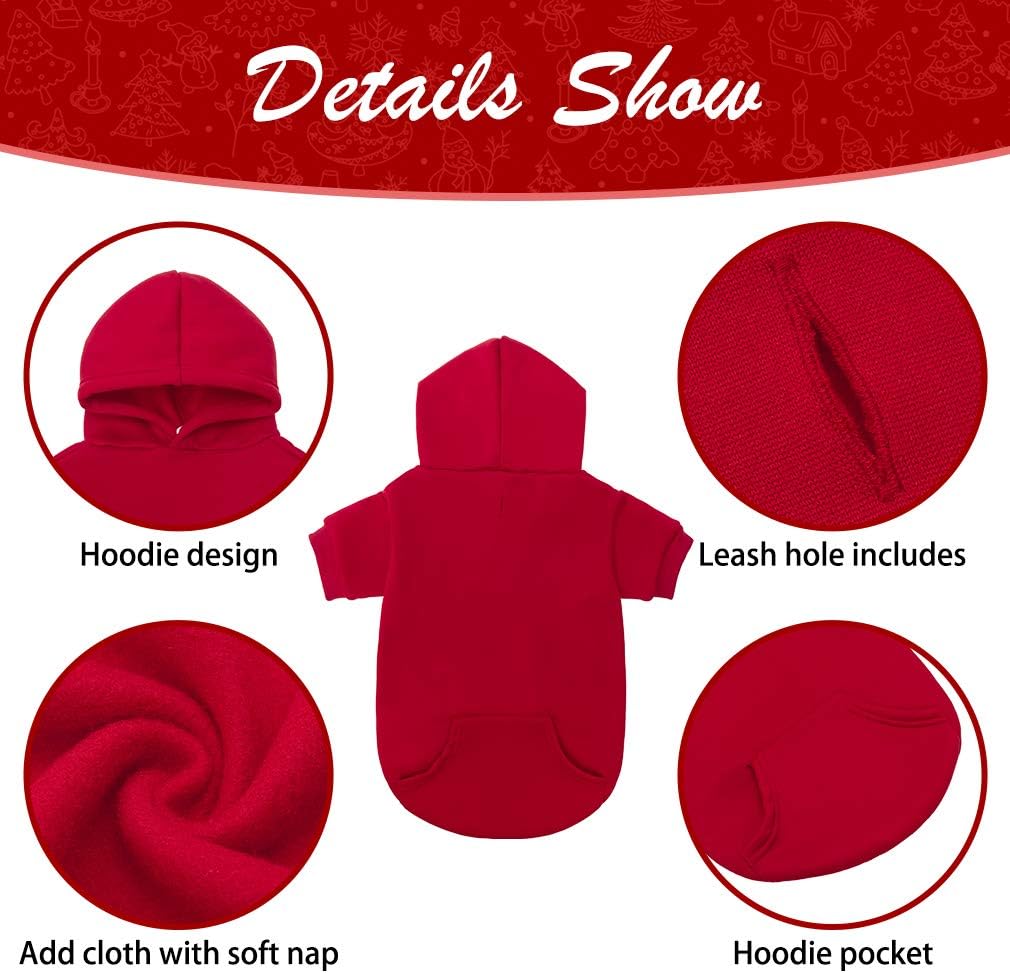 KOOLTAIL Basic Dog Hoodie - Soft and Warm Dog Hoodie Sweater with Leash Hole and Pocket, Dog Winter Coat, Cold Weather Clothes Sweatshirt for Small Medium Large Dogs Puppy Cat Boys Girls Red L