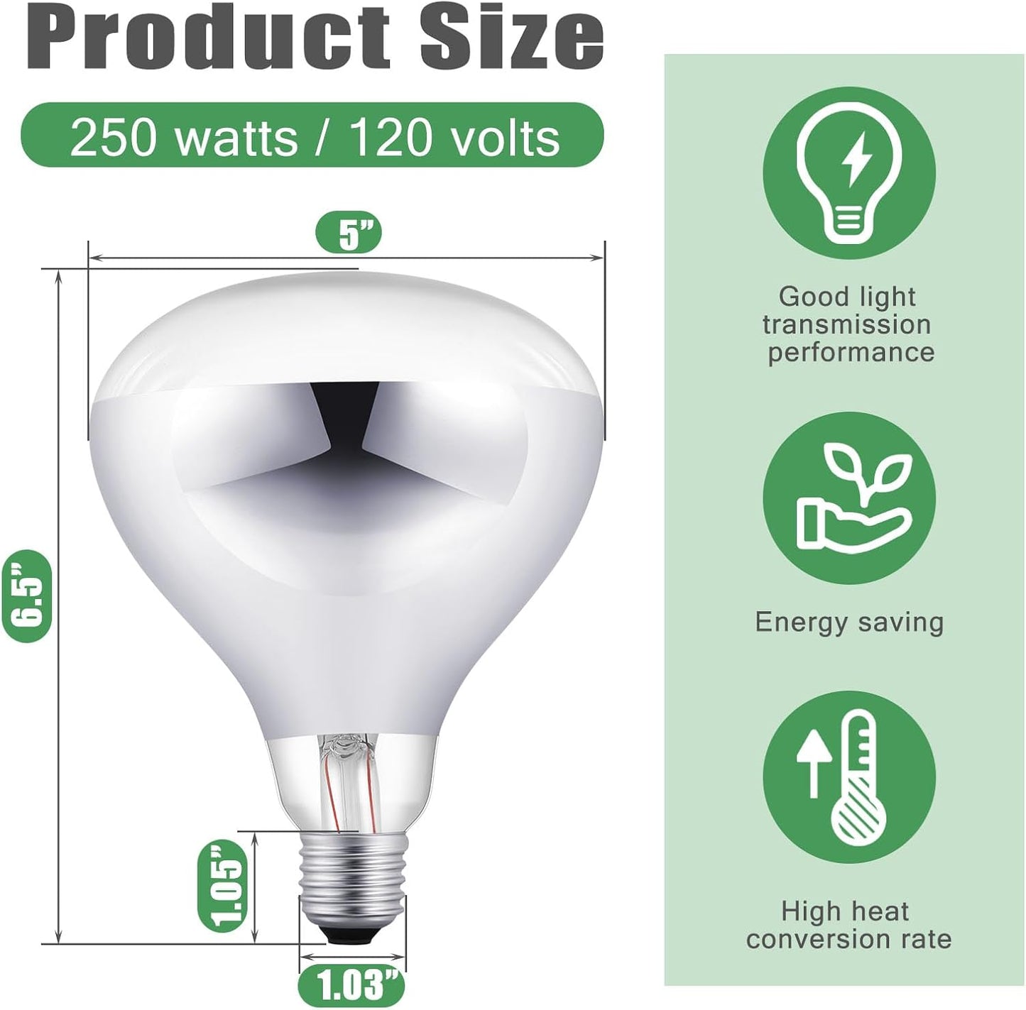 VIHOSE 4 Pack 250 Watt Heat Lamp 120v R40 Heat Lamp Bulbs Glass Incandescent Light Bulbs Incandescent Heating Lightbulbs for Reptiles Chicks Food Puppies Bathroom, Use E26 Base (Silver)