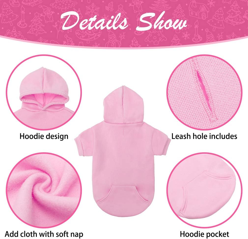 KOOLTAIL Basic Dog Hoodie - Soft and Warm Dog Hoodie Sweater with Leash Hole and Pocket, Dog Winter Coat, Cold Weather Clothes Sweatshirt for Small Medium Large Dogs Puppy Cat Boys Girls Pink XS
